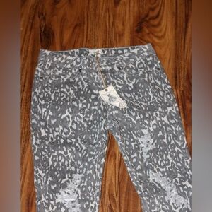 Easel Gray Leopard Print Jeans